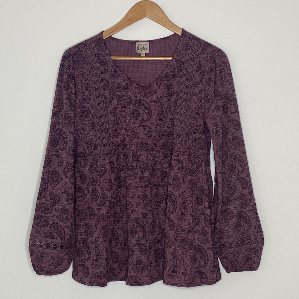 New Como Vintage Top Blouse Size S/M Relax color Plum with flower print